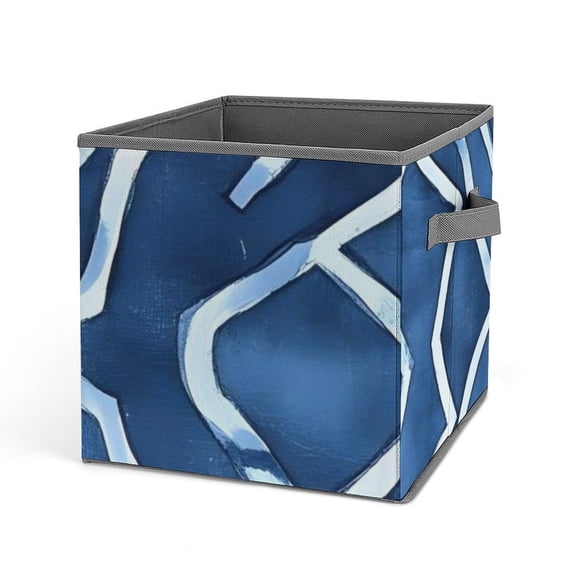 10.6in Folding Storage Box Solid Material Handle On Both Sides For Easy Storage Of Books Toys Clothes Towels And Socks Indigo Moroccan Trellis Hand-drawn Sketch_4