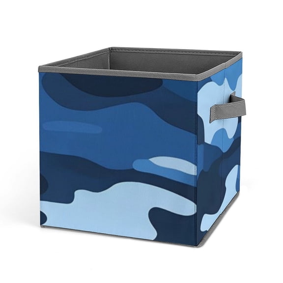 10.6in Folding Storage Box Solid Material Handle On Both Sides For Easy Storage Of Books Toys Clothes Towels And Socks Vector Camouflage Pattern Blue_1
