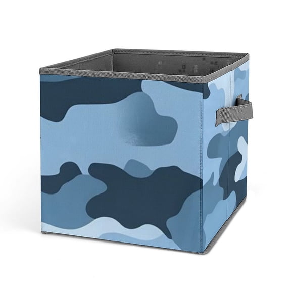 10.6in Folding Storage Box Solid Material Handle On Both Sides For Easy Storage Of Books Toys Clothes Towels And Socks Vector Camouflage Pattern Blue_3