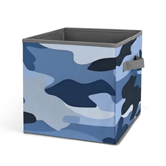 10.6in Folding Storage Box Solid Material Handle On Both Sides For Easy Storage Of Books Toys Clothes Towels And Socks Vector Camouflage Pattern Blue_4