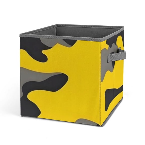 10.6in Folding Storage Box Solid Material Handle On Both Sides For Easy Storage Of Books Toys Clothes Towels And Socks Vector Camouflage Pattern Yellow_1