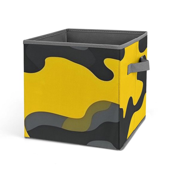 10.6in Folding Storage Box Solid Material Handle On Both Sides For Easy Storage Of Books Toys Clothes Towels And Socks Vector Camouflage Pattern Yellow_2