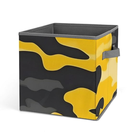10.6in Folding Storage Box Solid Material Handle On Both Sides For Easy Storage Of Books Toys Clothes Towels And Socks Vector Camouflage Pattern Yellow_3