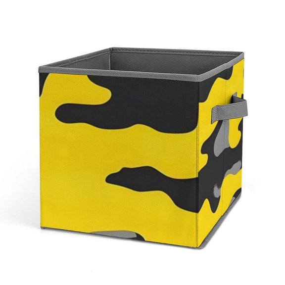 10.6in Folding Storage Box Solid Material Handle On Both Sides For Easy Storage Of Books Toys Clothes Towels And Socks Vector Camouflage Pattern Yellow_4