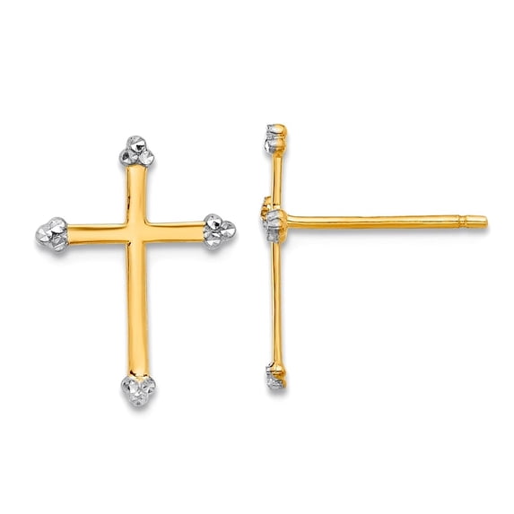 14k and White Rhodium Sparkle-Cut Religious Faith Cross Post Earrings 14.3x10.6mm Wide Stud Earring for Women