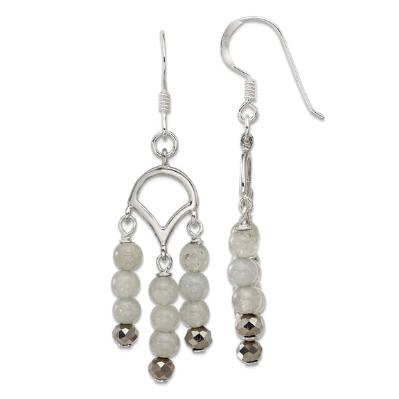 925 Sterling Silver Grey Quartz and Crystal Shepherd Hook Earrings 51.4x10.6mm Wide Stud Earring for Women