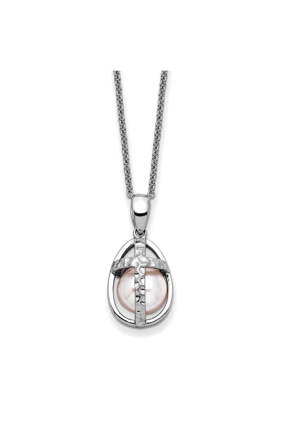 10.6mm 925 Sterling Silver Rhodium Plated Freshwater Cultured Pearl Commitment 18 Inch Necklace Pendant Necklace for Wom