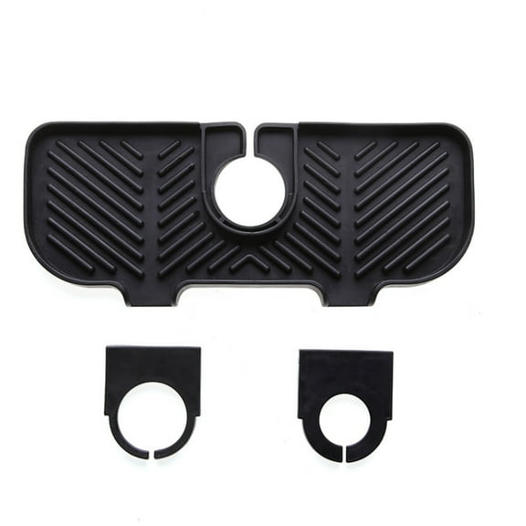 10.6x4.3Inch Silicone Faucet Mat,Faucet Handle Drip Catcher Tray Mat for Kitchen Counter,Bathroom,Kitchen Sink Splash Guard-Black