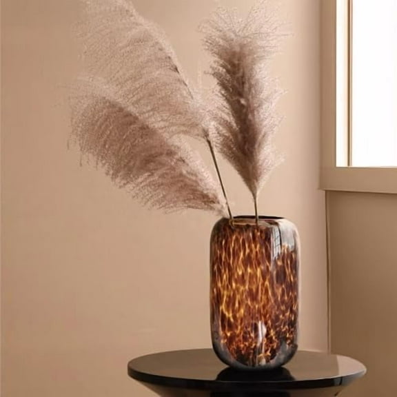 10.7" High Luxe Leopard Glass Vase Unique Modern Amber Brown Centerpiece for Home Decor, Gifts & Everyday Elegance