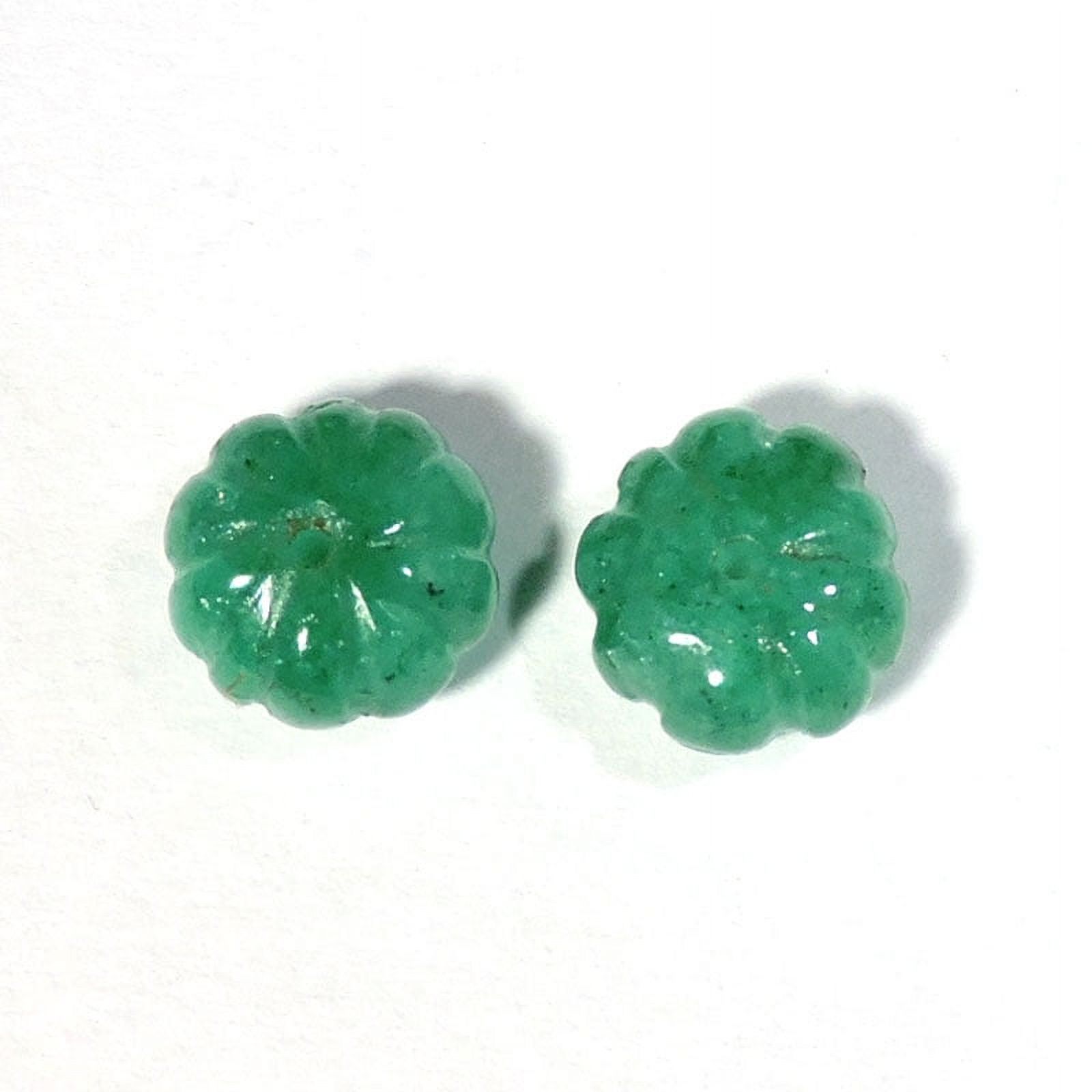 10.70Cts Natural Emerald Pair Flower Cut 1mm Drill Hole Round Beads Gemstone
