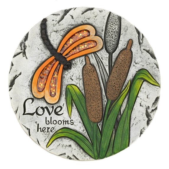 Zingz & Thingz "Love Blooms Here" Outdoor Garden Stepping Stone - 10.75" - White and Green