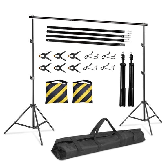 DQQKMM 10×8.5ft Backdrop Stand Kit,Adjustable Photography Studio Backdrop, 4 Crossbars, 6 Spring Clamps, 4 Backdrop Clips, 2 Sandbags and Carrying Bag for Studio Photography & Party Ceremony(2.6mX3m)
