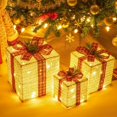 thumbnail image 1 of 10"-8"-6" Set of 3 Christmas Lighted Gift Boxes Decoration Boxes with Plug, Bows, Artificial Pine Leaves and Pine Cones for Christmas, Weddings Yard Home Holiday Art Decoration, 1 of 7