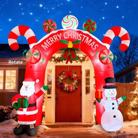 10.8 FT Christmas Archway Inflatable with Built-in LED Lights, Blow up Christmas Inflatables Arch with Santa Snowman for Garden Patio Lawn Holiday Party Xmas