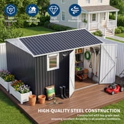 10 8 FT Outdoor Metal Storage Shed   Lockable Double Doors, Sloping Roof, Push-Out Window & LED Light   Durable Galvanized Steel Garden Shed for Patio, Backyard & Garage