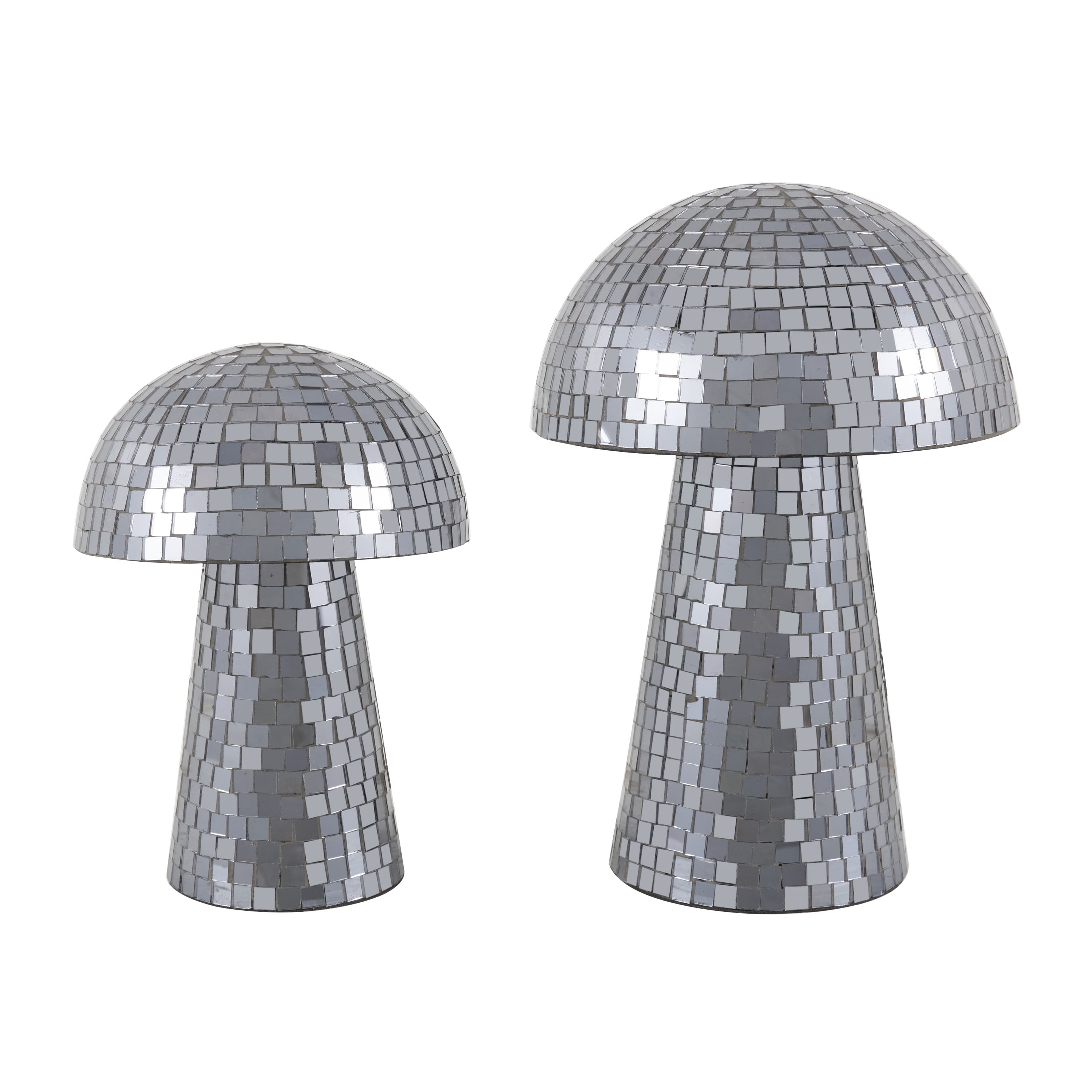 10", 8"H Silver Glass Mushroom Sculpture, by DecMode (2 Count)