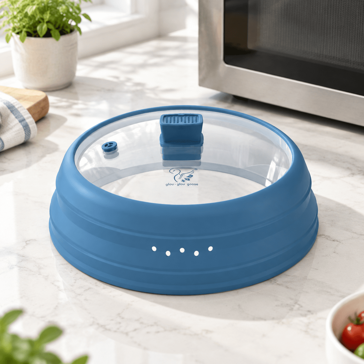 10.8 Inch Blue Microwave Splatter Cover with Collapsible Silicone for ...