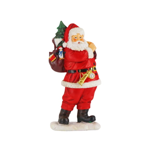 10.8" Santa Claus Figurine, Resin Christmas Santa Statue with Gift Bag, Vintage Holiday Santa Sculpture for Tabletop, Mantel, Bookshelf, or Home Décor, Festive Xmas Decorations for Winter & New Year