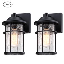 10.8 inch Matte Black Finish Outdoor Wall Lantern Sconce with Crackle Glass (2-pack）
