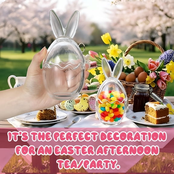 10.8 oz Easter Glass Jar with Lid Large Bunny Ear Egg Candy Jar Clear Decorative Food Storage Container Rabbit Egg Shape Storage Canister Easter Bunny Table Decor for Gift, 320 ml