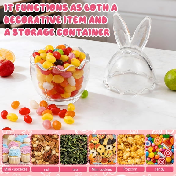 10.8 oz Easter Glass Jar with Lid Large Bunny Ear Egg Candy Jar Clear Decorative Food Storage Container Rabbit Egg Shape Storage Canister Easter Bunny Table Decor for Gift, 320 ml