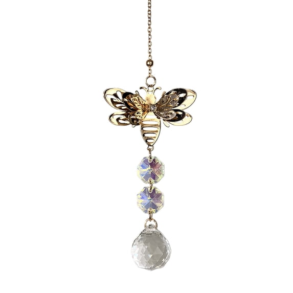 10.83in Angel Suncatcher with Crystal Beads - Metal Cutout Pendant for Window/Patio Decor, Iridescent Light-Refracting Hanging Ornament