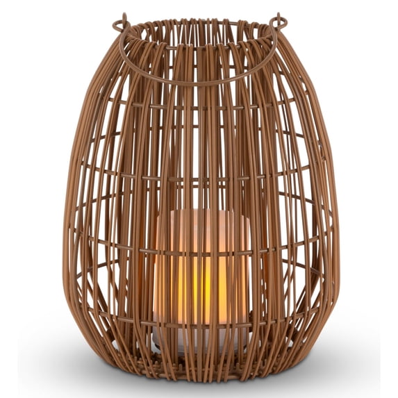 10.87 Inch Stylish Solar Dual Weaving Rattan Look Lantern