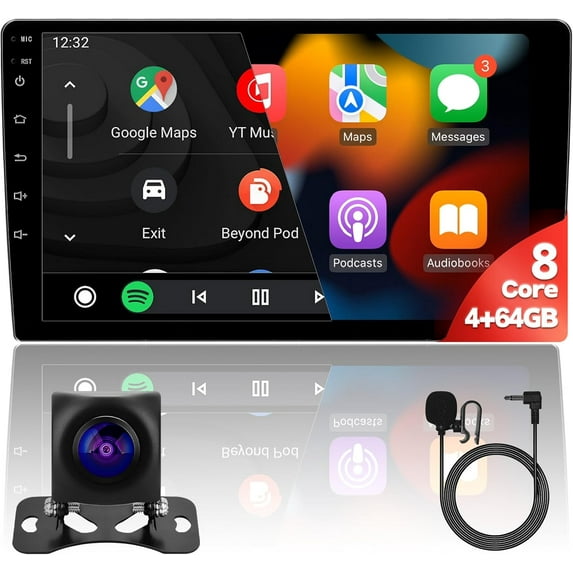 10'' 8Core 4+64GB QLED Full Touch Double Din Stereo Radio Audio Video ...