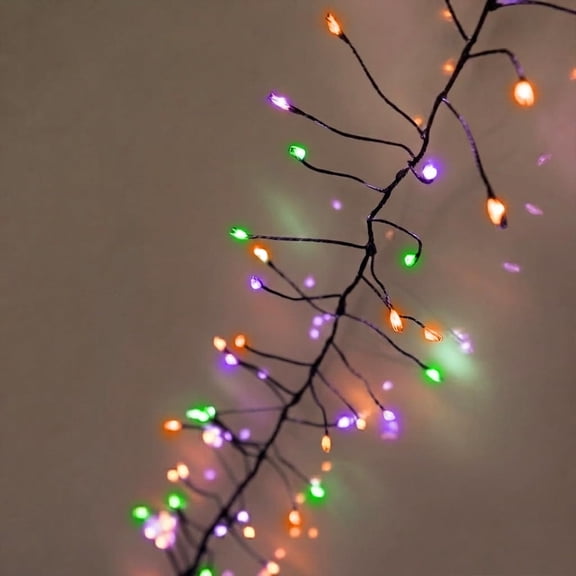10.8ft 120LED Orange & & Green Firecracker Cluster Lights, Copper Wire Operated Fairy Lights, IP44 Holiday Decor for Garden Tree Party