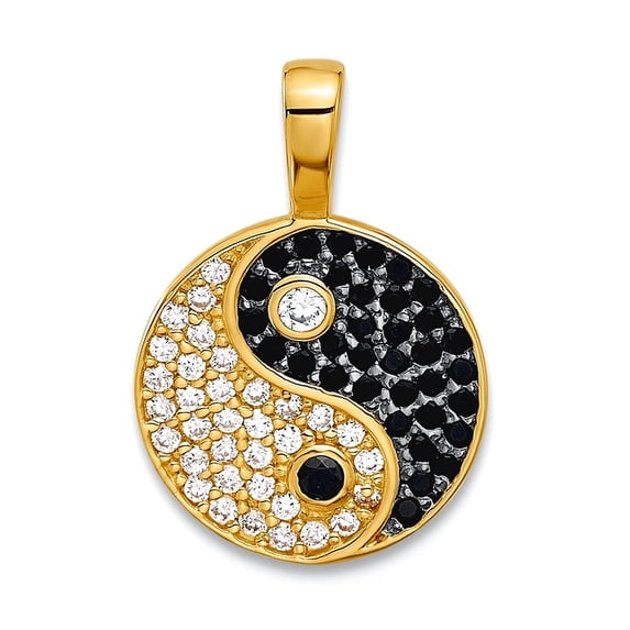 10.8mm 14k With Rhodium Black and Clear Cubic Zirconia Yin And Yang Pendant Necklace Pendant for Women