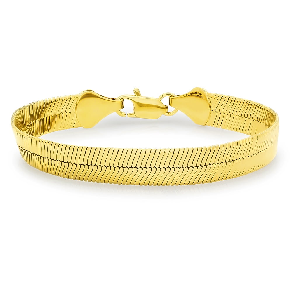 Men's 8.5mm Flat Curb Chain Bracelet - 14k Yellow Gold Plated, Solid Brass, 7 Inch Length - View #13