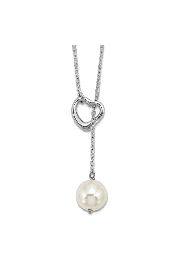 10.8mm 925 Sterling Silver Rhodium Plated Simulated Shell Pearl Love Heart Necklace 18 Inch Pendant Necklace for Women