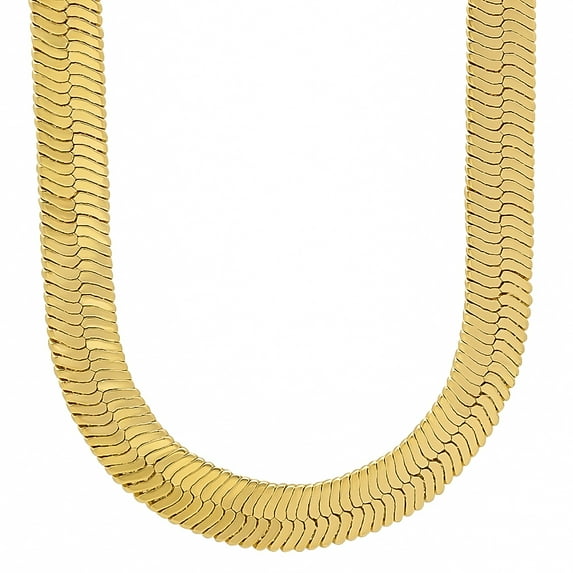 10.8mm Large 14k Yellow Gold Plated Flat Herringbone Chain Necklace, 30 inches + Gift Box