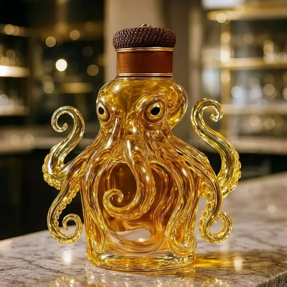 10.8oz Octopus Whiskey Bottle 2025 New 3D Engraved Glass Wine Decanter Creative Animal Theme Barware Octopus Engraved Whiskey Decanter Home Bar Centerpiece Decor for Whiskey Lover