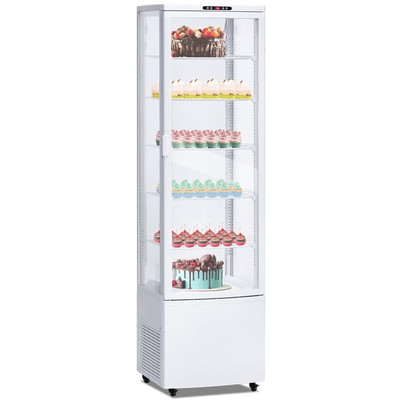 10.9 Cu.Ft Upright Beverage Cooler Merchandiser Double Tempered Glass, 5 Adjustable Shelves, LED Lightbox, Auto Defrost For Restaurant, Bakery, Bar Color: White