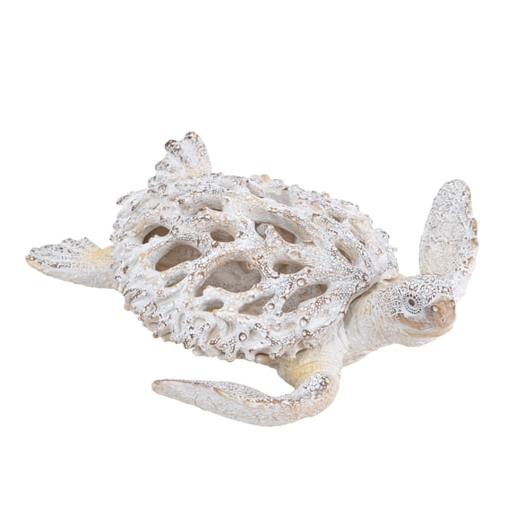 10.9Inch DistressedWhite Polyresin Crab Sculpture with HollowCut Details, NauticalStyle Tabletop Decor for Coastal Rustic Home