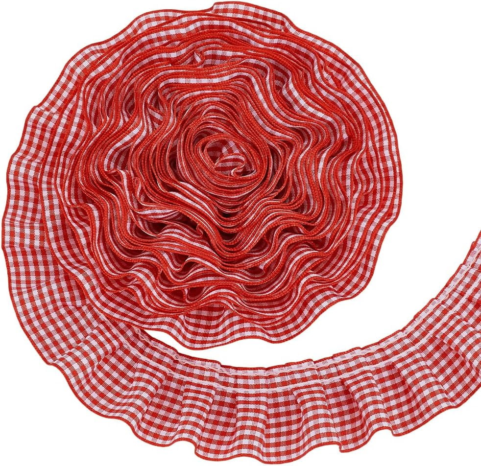 Red Ruffled Ribbon 10.9 Yards 1.6 inch Red Gingham Trim Ruffle Ribbon Gingham Ruffle ...