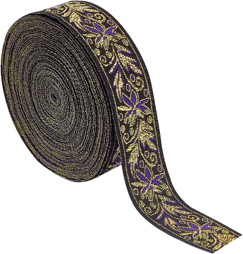 NBEADS 50 Yards Pale Goldenrod Jacquard Ribbon Trim - 1/2 Inch Wide Polyester, For Sewing & Craft Decoration