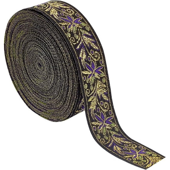 10.9 Yards 25mm Goldenrod Vintage Jacquard Ribbon Boho Braid Embroidered Trim for Clothing Bag Headbands Pillowcases Pet Collar