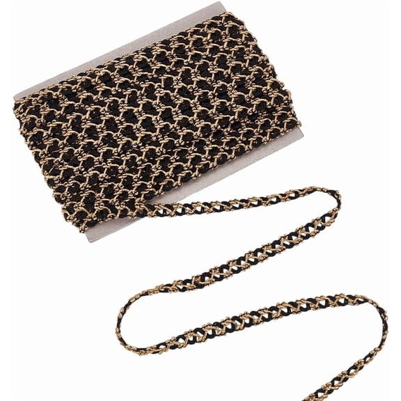 10.9 Yards Black Gold Metallic Lace Trim Ribbon 0.3inch Metallic Edge Decorative Woven Gimp Fringe