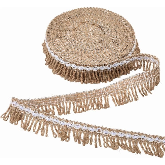 10.9 Yards Burlap Fringe Tassel Trim 1.4 Inch Wide Jute White Lace Linen Tape Boho Knotted Sewing Ribbon Trimming Chainette Fibre Tan Accessories for Clothes Lampshade Curtain Home Gray