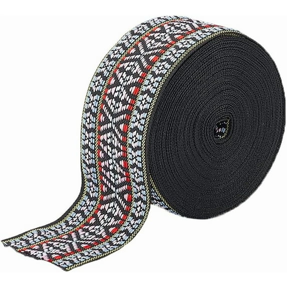 10.9 Yards Ethnic Style Jacquard Ribbons 48mm Wide Vintage Polyester Ribbons with Rhombus Pattern Black Geometric Woven Ribbon DIY Craft Costumes Sewing Ribbon Home Decoration Trim Colorful