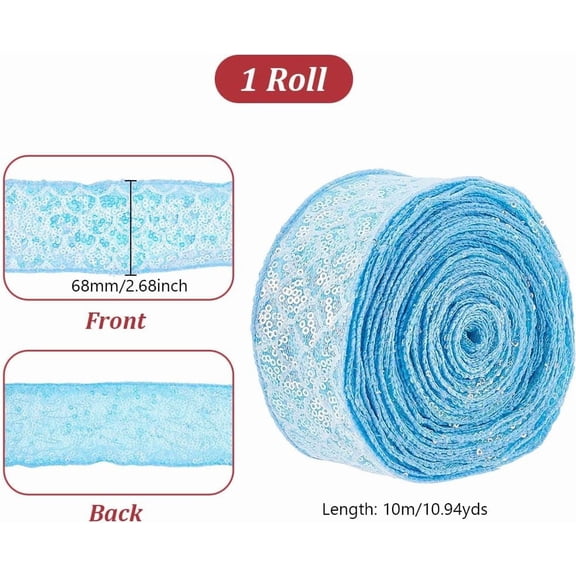 10.9 Yards Glitter Wired Ribbon 2.68In Light Sky Blue Fish Scale Sequin Ribbon Sequin and Glitter Decorative Trim for Christmas Tree Decoration Garland Wreath Bow Gift Wrapping DIY Crafts