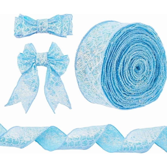 10.9 Yards Glitter Wired Ribbon 2.68In Light Sky Blue Fish Scale Sequin Ribbon Sequin and Glitter Decorative Trim for Christmas Tree Decoration Garland Wreath Gift Wrapping DIY Crafts