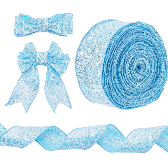 10.9 Yards Glitter Wired Ribbon 2.68In Light Sky Blue Fish Scale Sequin Ribbon Sequin and Glitter Decorative Trim for Christmas Tree Decoration