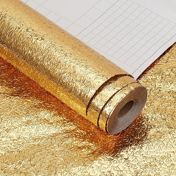 10.9 Yards Kitchen Wallpaper 15.6 Inch Peel and Stick Wallpaper Embossed Aluminum Foil Backsplash Sticker Golden Self Adhesive Contact Paper for Kitchen Bathroom Countertops Gold