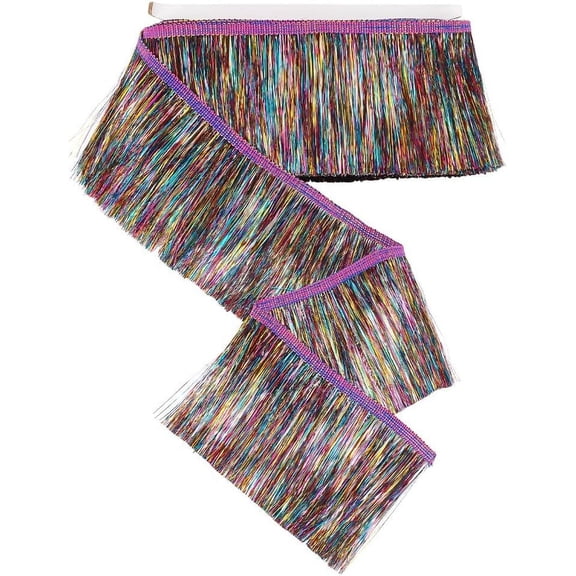 DIY 10.9 Yards Metallic Fringe Trim 4-1/8 inch Wide Polyester Fringe Ribbon Trim Colorful Tassel Trim for Sewing Tinsel Fringe Trim for DIY Crafts Costume Fringe Ribbon for Party Decoration DIY