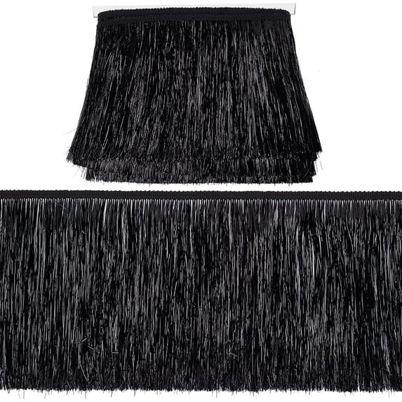 10.9 Yards Metallic Tinsel Fringe Trim 6.14inch Wide Black Tinsel Tassel Trimming Polyester Sewing Tassel Lace Trim for DIY Latin Dance Dress Costume Accessories Party Decor