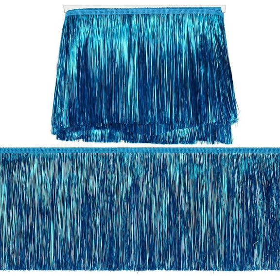 10.9 Yards Metallic Tinsel Fringe Trim 6.14inch Wide Deep Sky Blue Tinsel Tassel Trimming Polyester Sewing Tassel Lace Trim for DIY Latin Dance Dress Costume Accessories