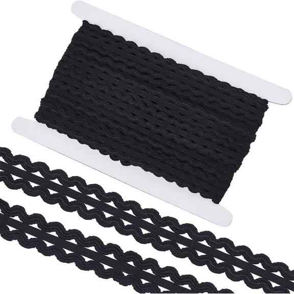 10.9 Yards RIC Rac Trim Ribbon 20mm Wide Double Row Wave Sewing Bending Fringe Trim Black Rick Rack Elastic Woven Fabric Lace Embellishment for DIY Sewing Crafts Garment Accessories